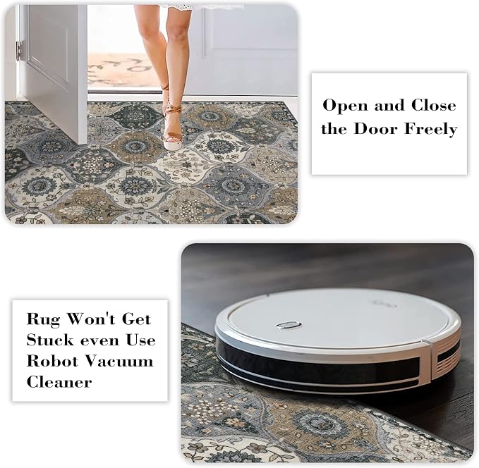 Lahome Moroccan Washable Round Rugs, Soft Vintage Round Rug 4ft | Distress - Image 7