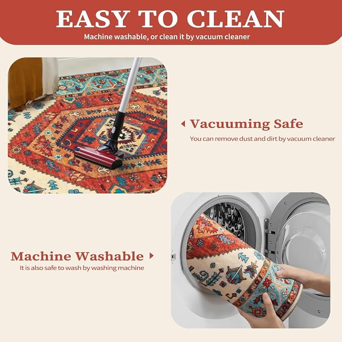 SERISSA 7x9 Washable Non Slip Boho Area Rug - Image 3