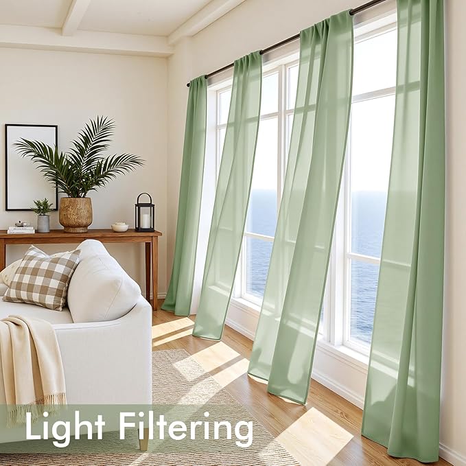 MIULEE Sage Green Sheer Curtains 96 Inches Long 4 Panels 42 x 96 Inches | Light - Image 4