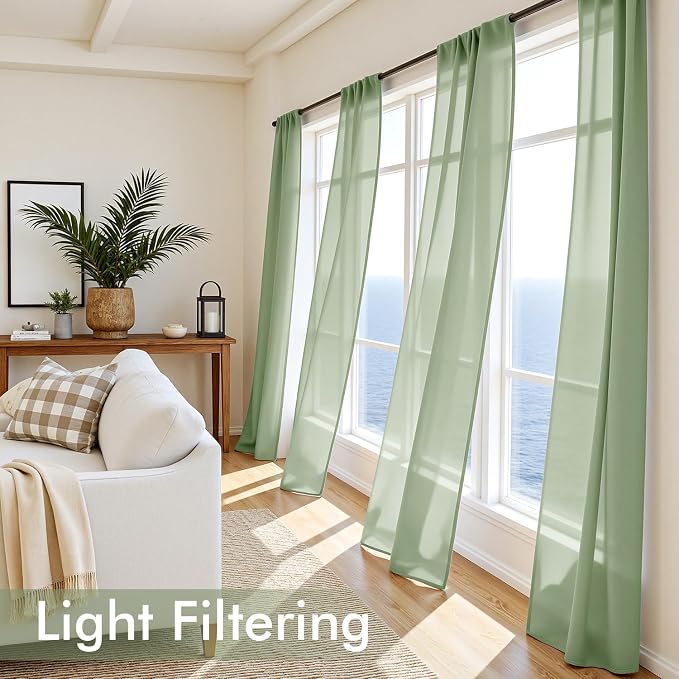 MIULEE Sage Green Sheer Curtains 96 Inches Long 4 Panels 54 x 96 Inches | Light - Image 4