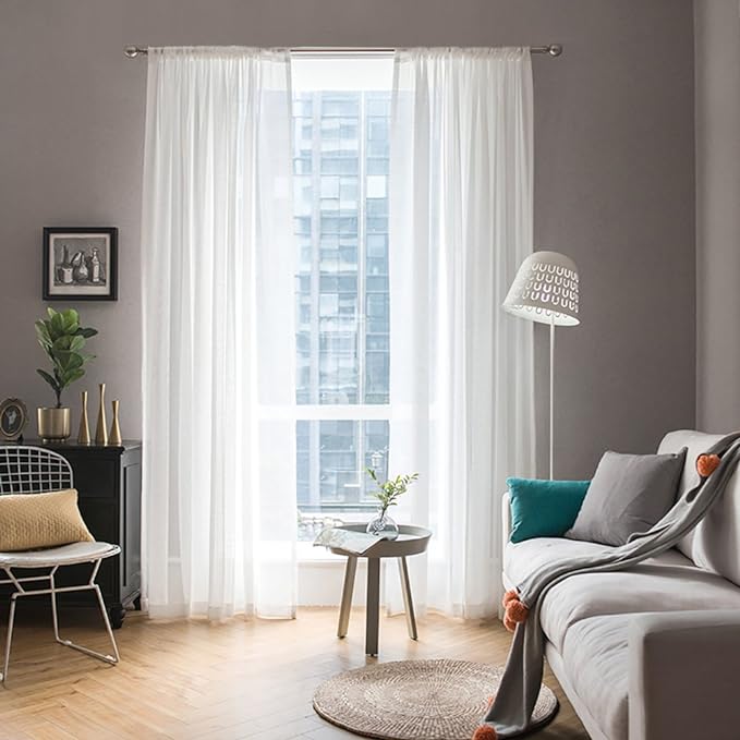 MIULEE White Sheer Curtains 90 Inches Long, 54 X 90 Inches, 2 Panels | Solid by MIULEE