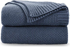 CozeCube Dusty Blue Seed Stitch Throw Blanket 60"x80", Farmhouse Decor | Blanket by CozeCube