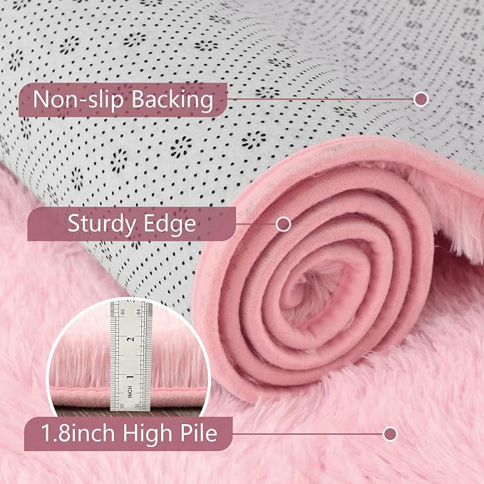 2x3 Pink Fluffy Soft Area Rug Non-Slip - Image 6