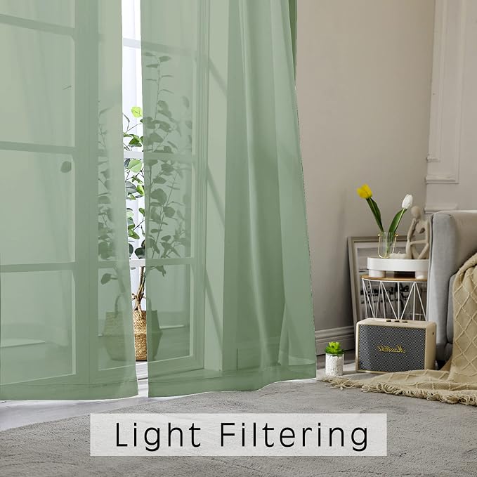 Sheer Curtains Living Room 54 inches Long, Rod Pocket Curtain Sheers Bedroom - Image 3