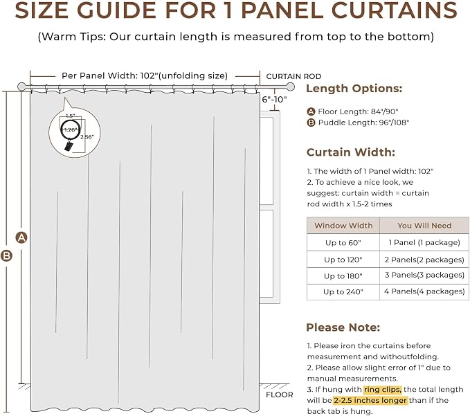 INOVADAY Linen Textured 100% Blackout Sliding Door Curtains 102x90 Beige | 1 - Image 9