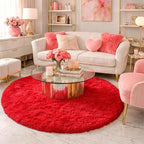 Amdrebio Red Fluffy Plush Large Round Area Rug 7Ft - Image 3