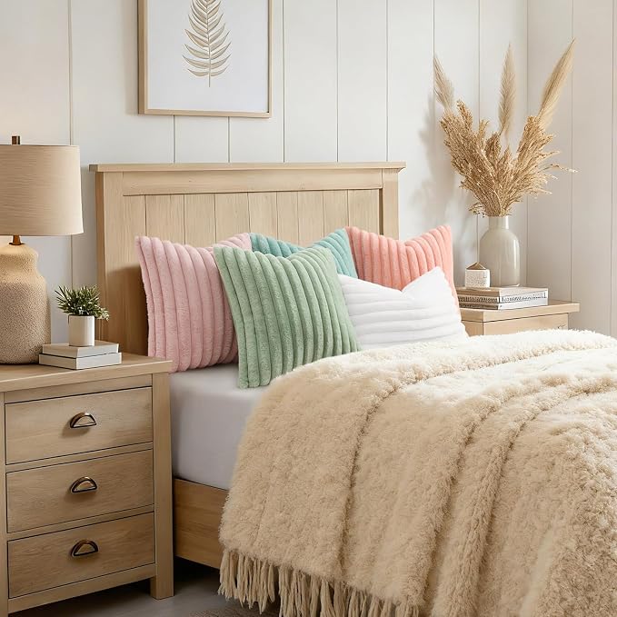 decorUhome Fall Faux Fur Throw Pillow Covers 18x18 Set of 2 Blush Pink | - Image 8
