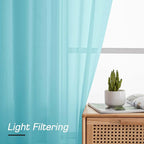 Simplebrand Aqua Sheer Curtains 63 Inch Length 2 Panels, Rod Pocket Solid Color - Image 3