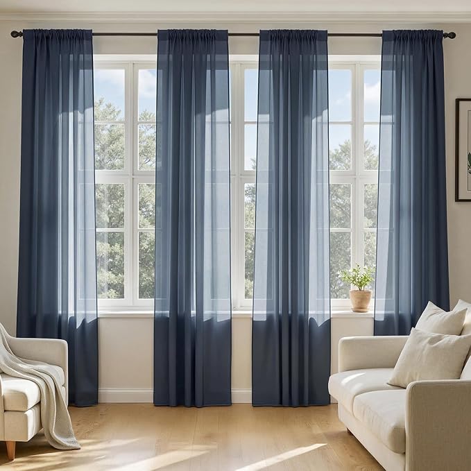 MIULEE Navy Blue Sheer Curtains 84 Inches Long 4 Panels 54 x 84 Inches | Light by MIULEE
