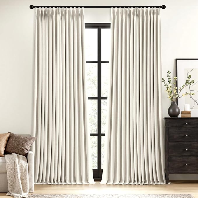 MIULEE Natural Pinch Pleated 100% Blackout Linen Curtains 40x105 Inches | Room by MIULEE