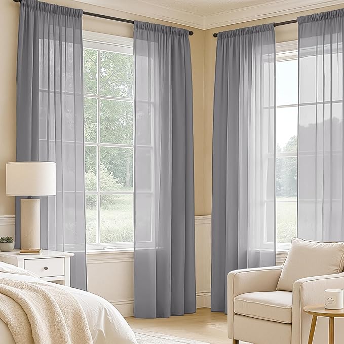 MIULEE Dark Grey Sheer Curtains 63 Inches Long 4 Panels 54 x 63 Inches | Light - Image 2