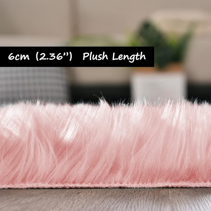 Goolela Pink Round Rug for Girls Bedroom Fluffy Circle Rug 3ft Faux Fur Rug for - Image 3