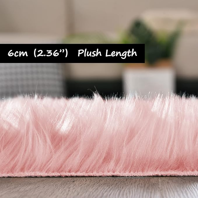 Goolela Pink Fur Rug for Bedroom Sheepskin Rug 2x6 Fluffy Runner Rug Dorm Fuzzy - Image 2