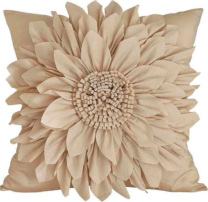 Beige Taupe Accent Flower Decorative Throw Pillow Covers by BellasGifts