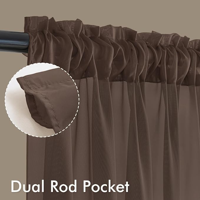 MIULEE Chocolate Sheer Curtains 84 Inches Long 4 Panels 42 x 84 Inches | Light - Image 3