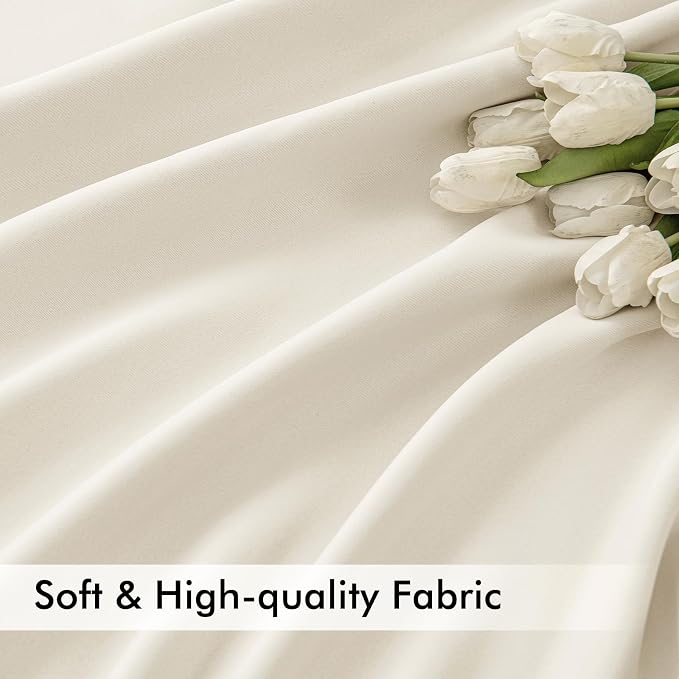 MIULEE Beige White Back Tab Blackout Curtains 52x63 Inches Long 2 Panel Set | - Image 6