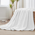 BEDELITE Striped Fleece Throw Blanket, Bright White, Soft Cozy, Lightweight Warm - Image 2