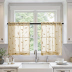 MIULEE Beige Sheer Curtains 2 Panels Leaf Patterned, W30 x L30 | Embroidered by MIULEE