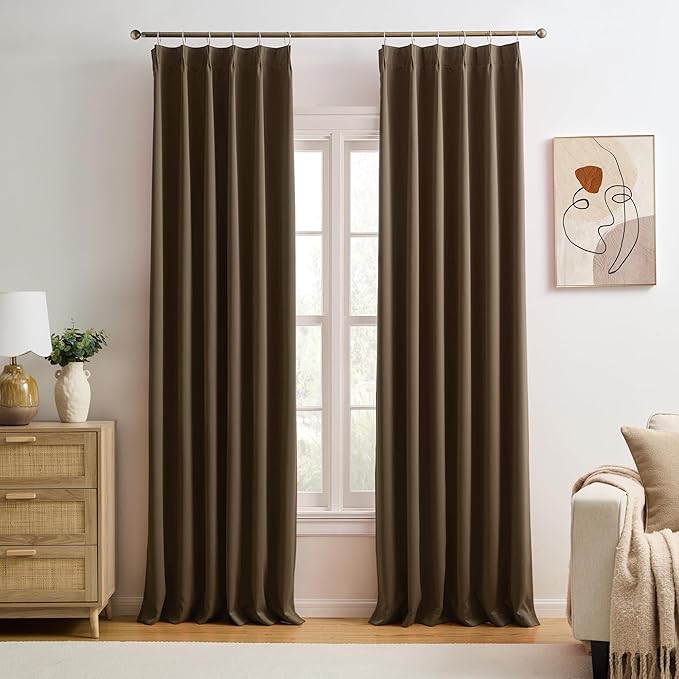 Chocolate Brown Blackout Curtains 92 Inches Long, Custom Made Pinch Pleated by KEQIAOSUOCAI