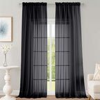 Extra Long Black Sheer Curtains 144 inch 2 Panels Set, Translucent Backdrop by OWENIE