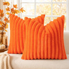 decorUhome Fall Faux Fur Throw Pillow Covers 16x16 Set of 2 Orange | Decorative by decorUhome