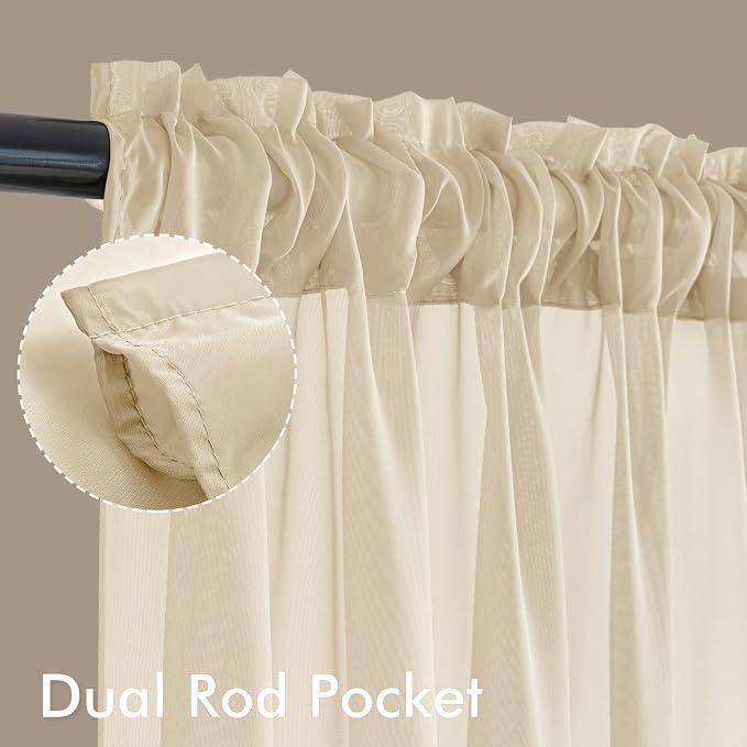 MIULEE Cream Sheer Curtains 96 Inches Long 4 Panels 42 x 96 Inches | Light - Image 3