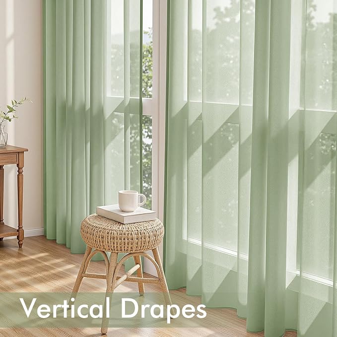MIULEE Sage Green Sheer Curtains 96 Inches Long 4 Panels 54 x 96 Inches | Light - Image 5