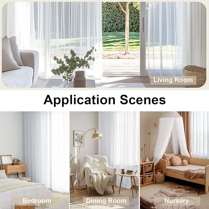 Sheer White Curtains, Sheer Curtains 90 inches Long 2 Panels Set, Rod Pocket - Image 5