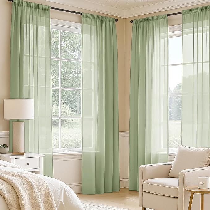 MIULEE Sage Green Sheer Curtains 84 Inches Long 4 Panels 54 x 84 Inches | Light - Image 2