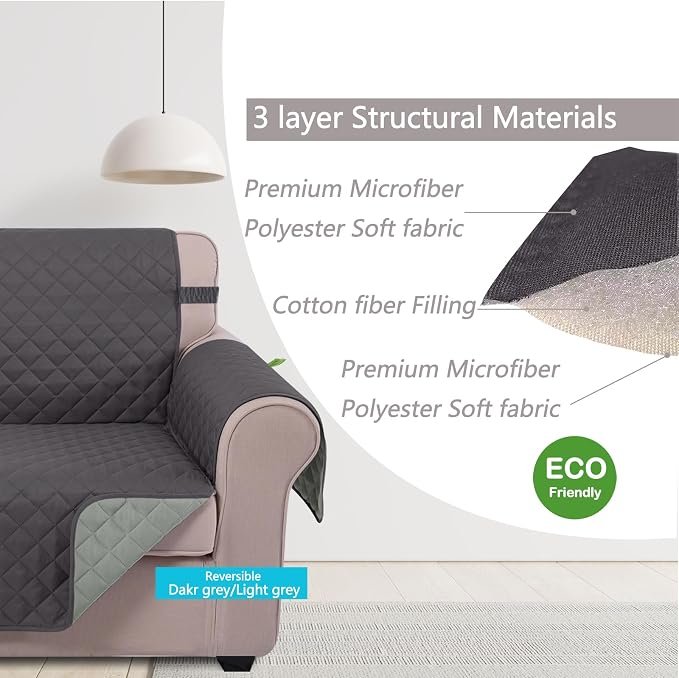 U-NICE HOME Reversible Sofa Cover or Dogs, Dark Grey/Light Grey | 68''Couch - Image 4