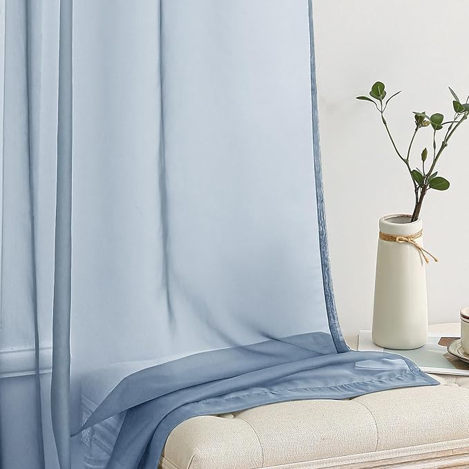 MIULEE Dusty Blue Sheer Curtains 54 X 45 Inches, 2 Panels | Solid Color - Image 4