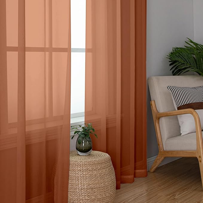 Chyhomenyc Orange Sheer Curtains 36 inch Length 2 Panels, Light Filtering Voile - Image 8