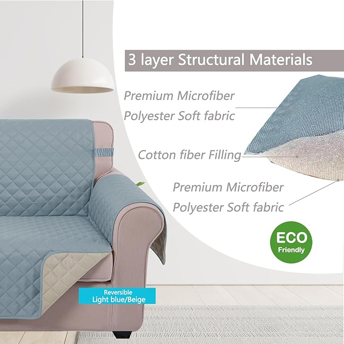 U-NICE HOME Large Sofa Cover Reversible Couch Cover, Light Blue/Beige | - Image 4