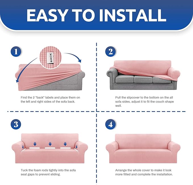 Stretch Couch Covers for Sofa, 3 Cushion Couch Slipcover, Dusty Pink | 1-Piece - Image 7