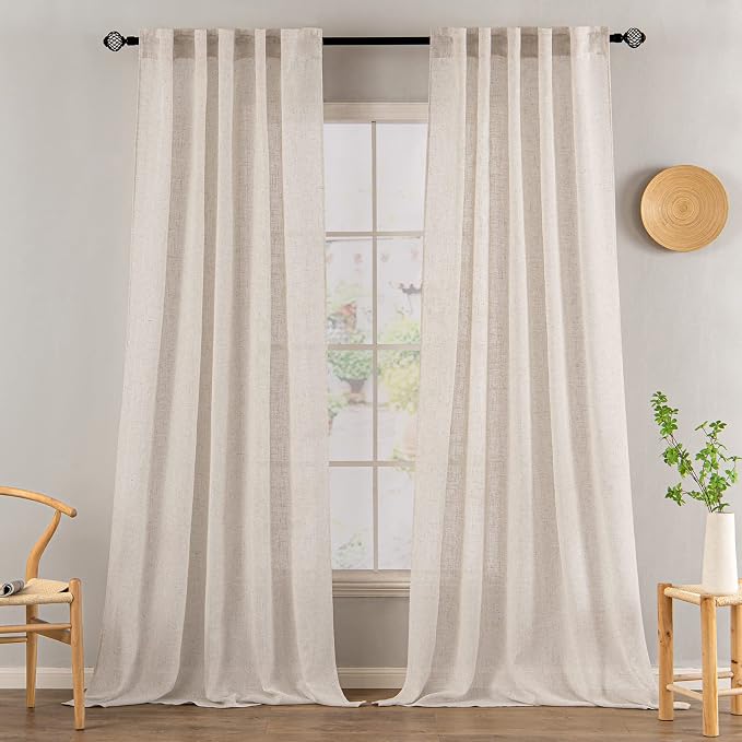 MIULEE Natural White Linen Curtains 52x108 Inch - Image 2