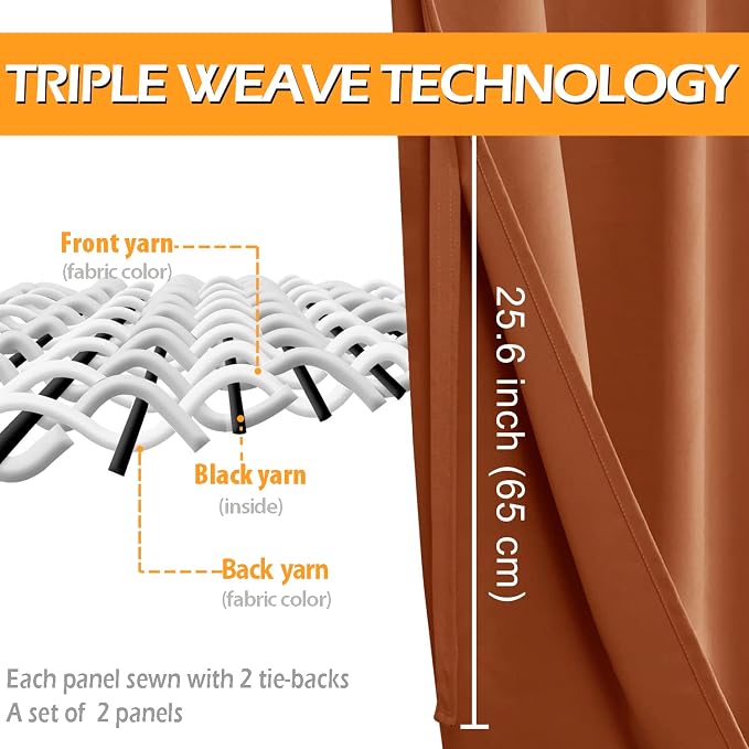 Fall Blackout Curtains for Bedroom, 52 x 84 Inches Long Burnt Ochre | Thermal - Image 3