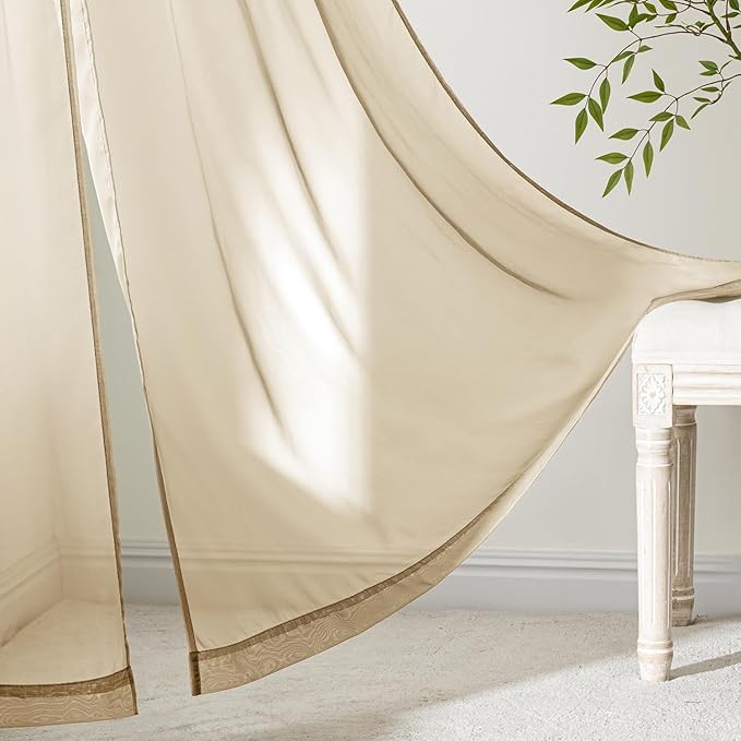 MIULEE Beige Sheer Curtains 63 Inches Long 4 Panels 42 x 63 Inches | Light - Image 6