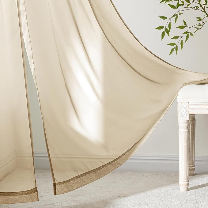 MIULEE Beige Sheer Curtains 96 Inches Long 4 Panels 54 x 96 Inches | Light - Image 6