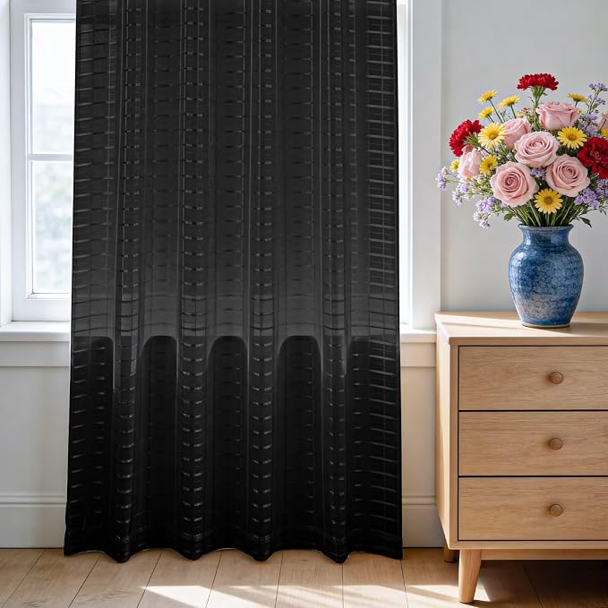 SpaceDresser Check Sheer Curtains 84 Inches Long - Image 3