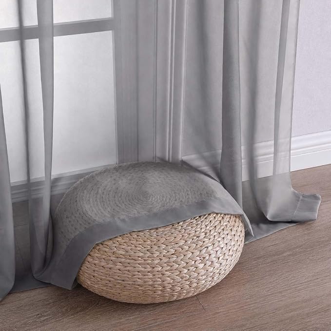 Sheer Charcoal Grey Curtains 108 Inches Long 2 Panels Set, 59 Inch Extra Wide - Image 6