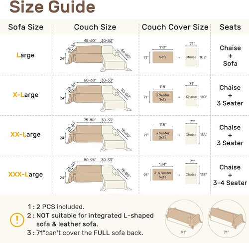 2 Pieces Sectional Couch Covers L Shaped Cover XXXL Cream White | Thick - Image 2