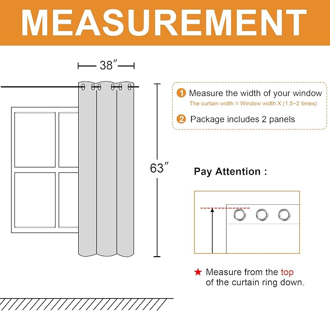 Blackout Curtains for Bedroom, 38 x 63 Inches Length, Light Grey | Thermal - Image 7