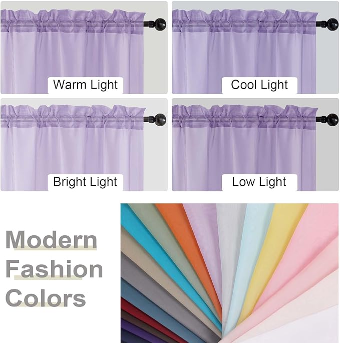 Kitchen Curtains 24 Inch Length Tier 2 Pieces, Lavender Sheer Curtain Solid - Image 5