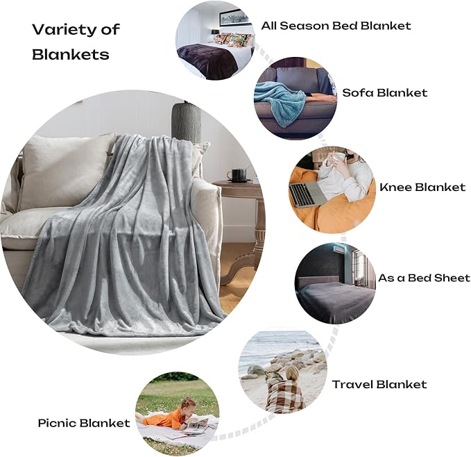 Grey Fleece Plush Throw Blanket 90"x90"for Couch Sofa Fuzzy Cozy Flannel | - Image 2