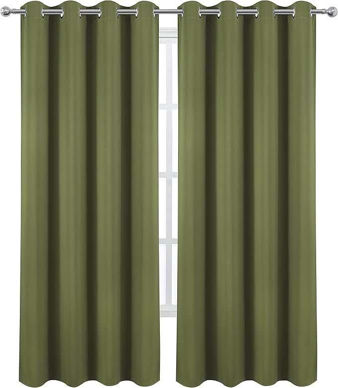 Olive Blackout Curtains/52 x 95 Inch/Set of 2 Panels Thermal Insulated Room - Image 2