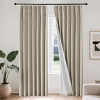 Joydeco 100% Blackout Pleated Curtains, Linen Window Curtains 2 Panel Sets 108 by JOYDECO