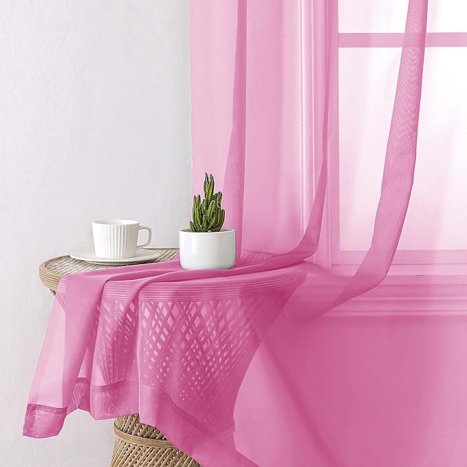 Hot Pink Sheer Curtains 90 Inches Long 2 Panels, Solid Voile Privacy Window - Image 6
