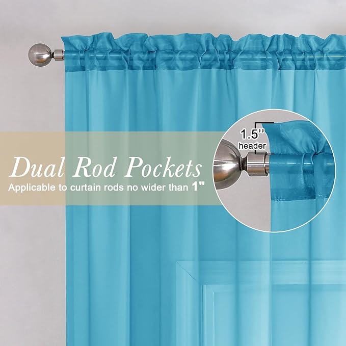 Turquoise Sheer Curtains 90 Inches Long 2 Panels, Elegant Gauzy Airy Light - Image 5