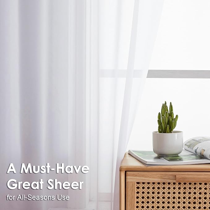 2 Panels White Sheer Curtains 96" Length - Image 2