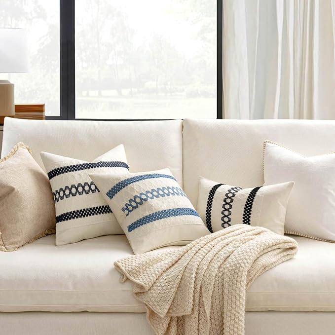 MIULEE Set of 2 Navy Blue Boho Decorative Pillow Covers 18x18 Inch | Farmhouse - Image 2